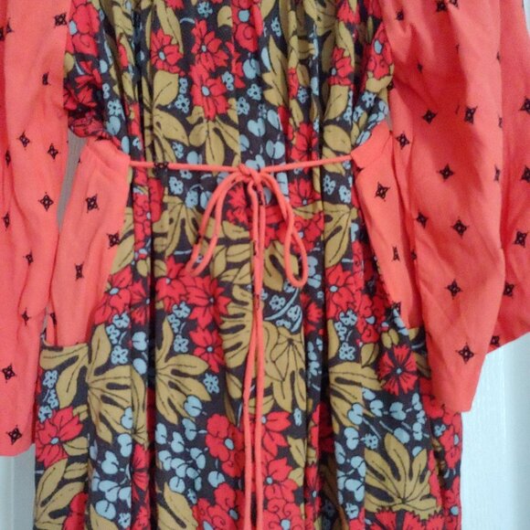 Free People Tallula Poppy Orange Floral Bell Sleeve Deep Pockets Mini Dress M - Picture 11 of 15
